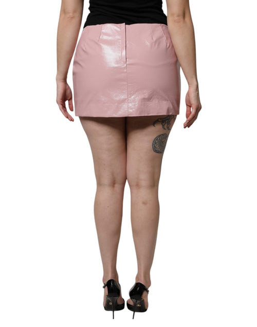 Dolce & Gabbana Glossy Pink Cotton High Waist Mini Skirt - ClickThatClicks 