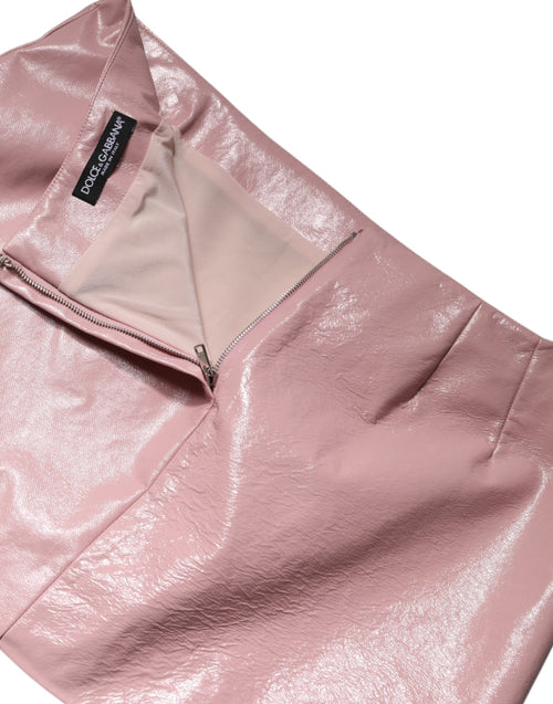 Dolce & Gabbana Glossy Pink Cotton High Waist Mini Skirt - ClickThatClicks 