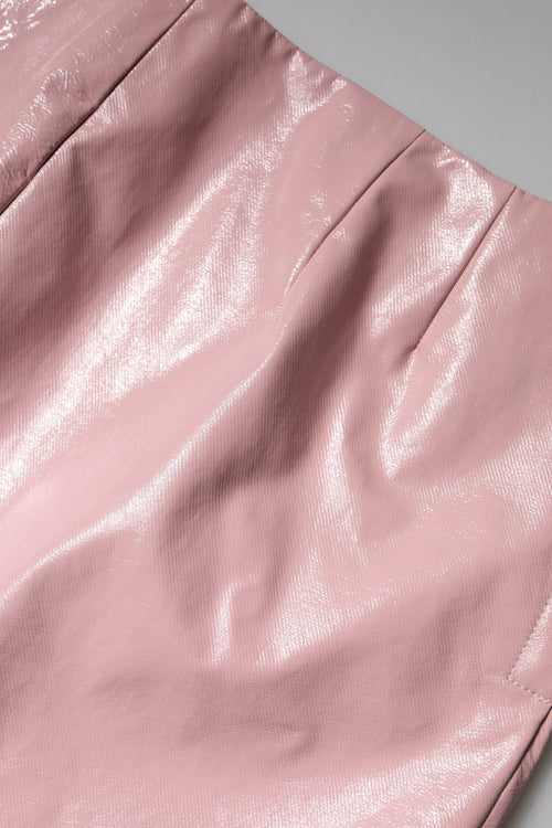Dolce & Gabbana Glossy Pink Cotton High Waist Mini Skirt - ClickThatClicks 