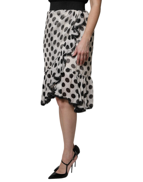 Dolce & Gabbana White Black Polka Dots Knee Length Skirt - ClickThatClicks 