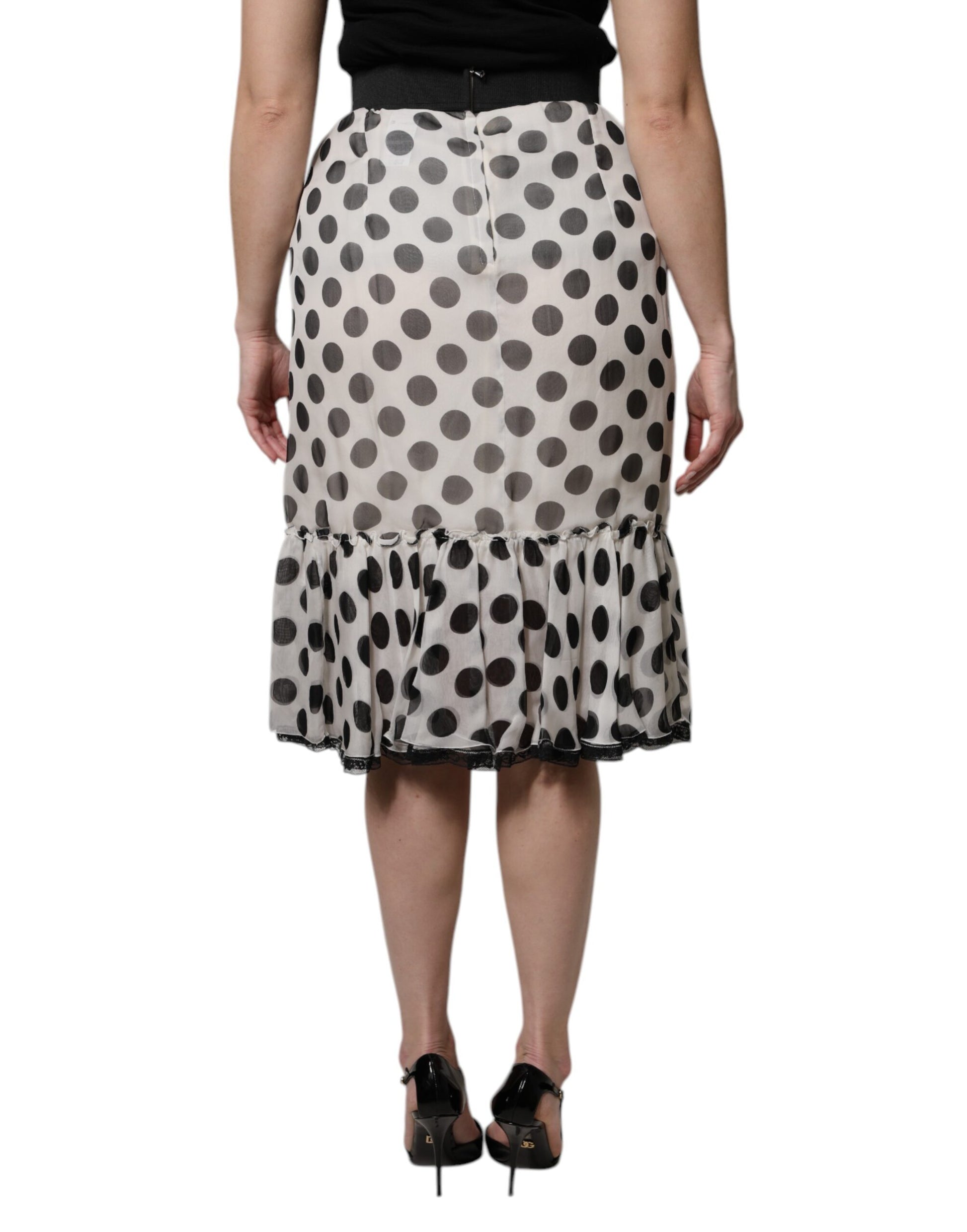 Dolce & Gabbana White Black Polka Dots Knee Length Skirt - ClickThatClicks 