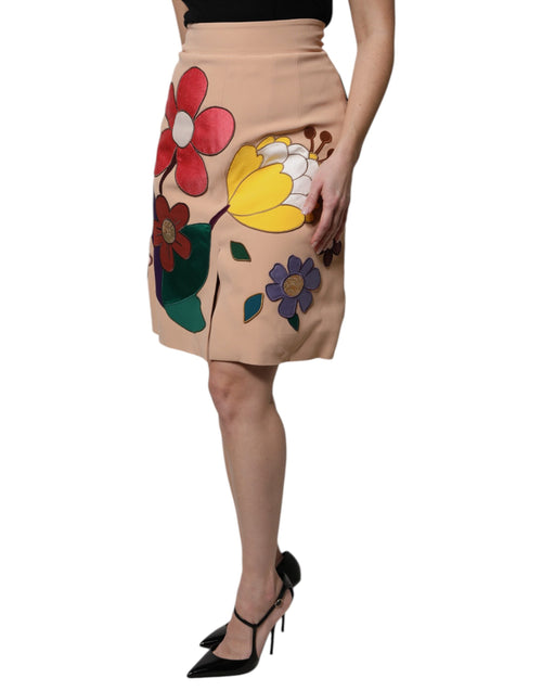 Dolce & Gabbana Beige Floral High Waist Pencil Cut Skirt - ClickThatClicks 