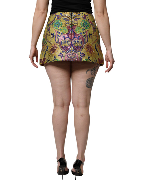 Dolce & Gabbana Multicolor Floral Jacquard Mid Waist Mini Skirt - ClickThatClicks 