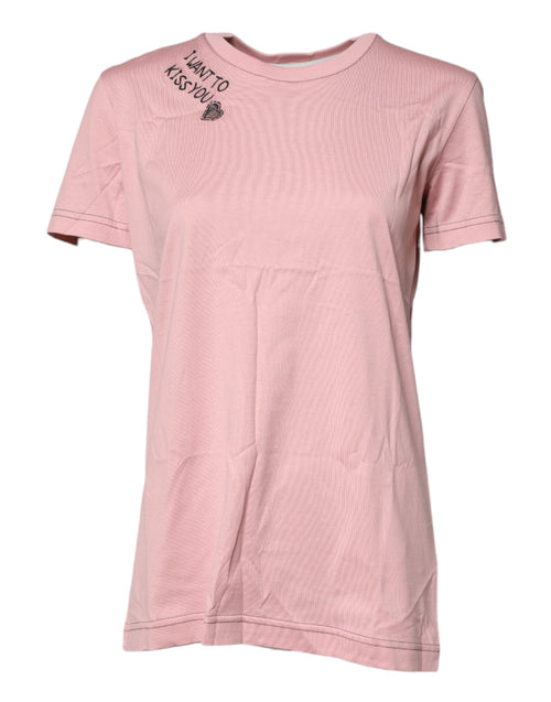 Dolce & Gabbana Pink Logo Print Cotton Crew Neck T-shirt - ClickThatClicks 