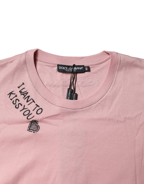 Dolce & Gabbana Pink Logo Print Cotton Crew Neck T-shirt - ClickThatClicks 