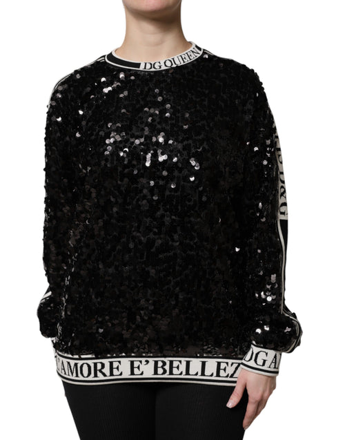 Dolce & Gabbana Black DG Queen Sequin Pullover Sweater - ClickThatClicks 