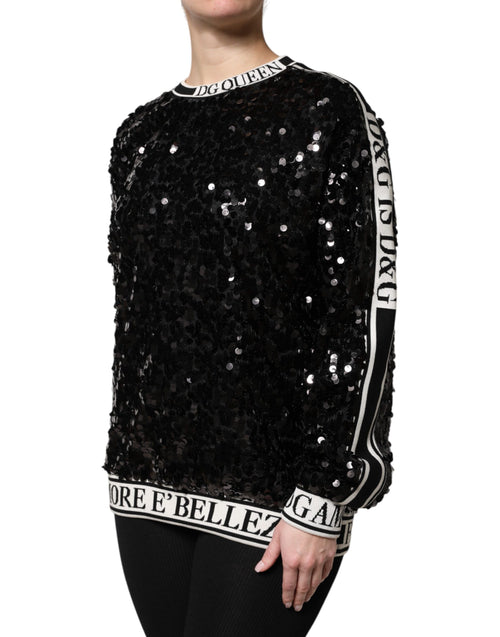 Dolce & Gabbana Black DG Queen Sequin Pullover Sweater - ClickThatClicks 