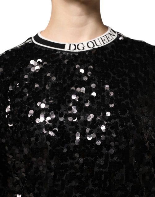 Dolce & Gabbana Black DG Queen Sequin Pullover Sweater - ClickThatClicks 