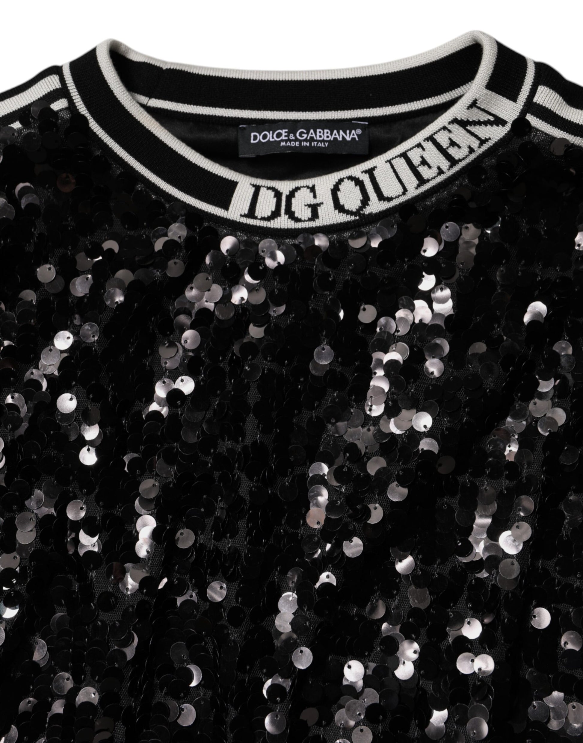 Dolce & Gabbana Black DG Queen Sequin Pullover Sweater - ClickThatClicks 
