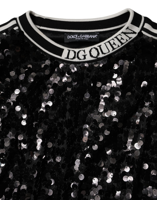 Dolce & Gabbana Black DG Queen Sequin Pullover Sweater - ClickThatClicks 