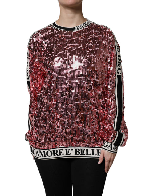 Dolce & Gabbana Pink DG Queen Sequin Pullover Sweater - ClickThatClicks 
