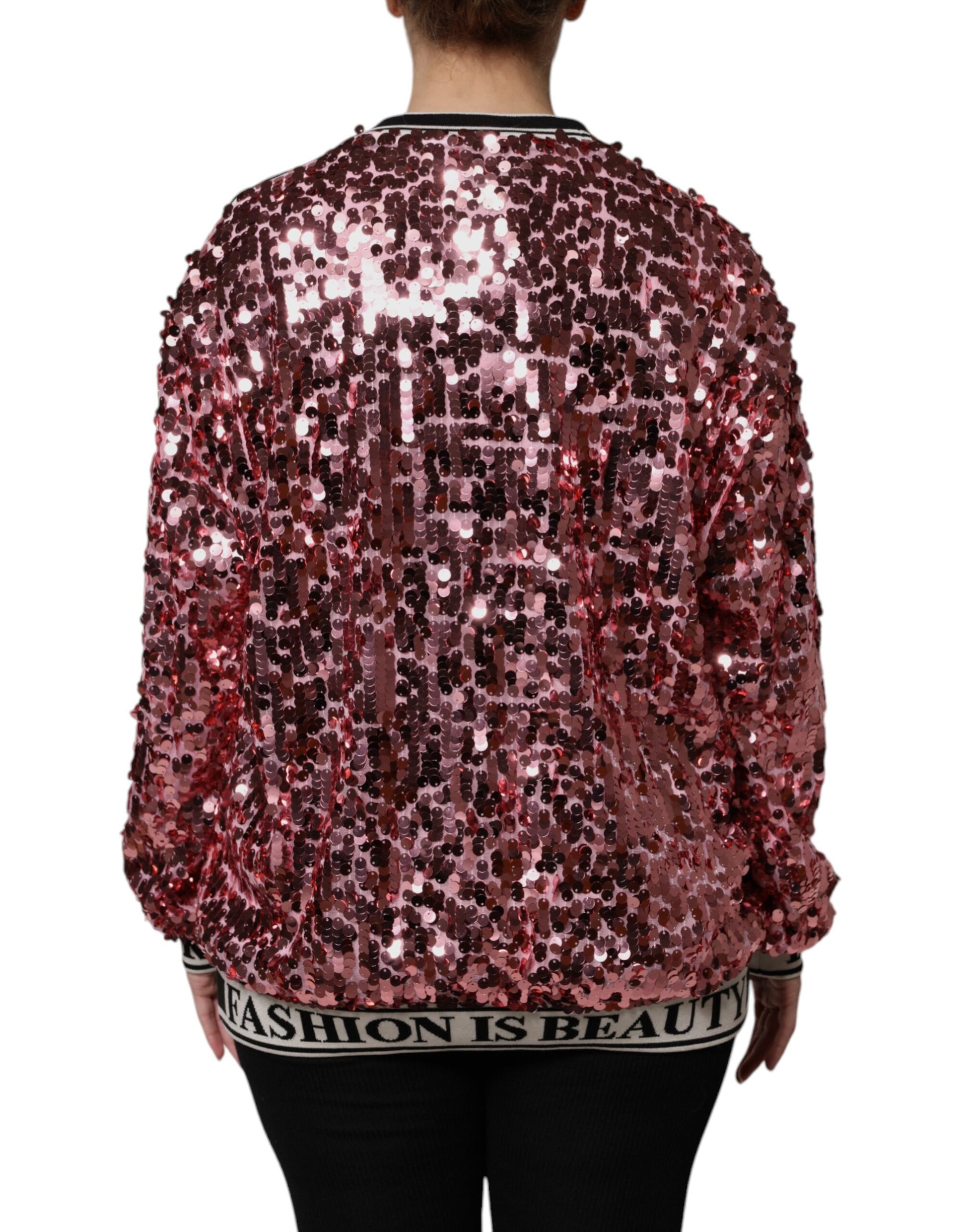 Dolce & Gabbana Pink DG Queen Sequin Pullover Sweater - ClickThatClicks 
