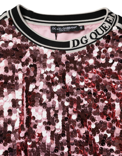 Dolce & Gabbana Pink DG Queen Sequin Pullover Sweater - ClickThatClicks 
