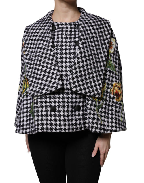 Dolce & Gabbana Black White Monochrome Patterned Floral Cape Jacket - ClickThatClicks 