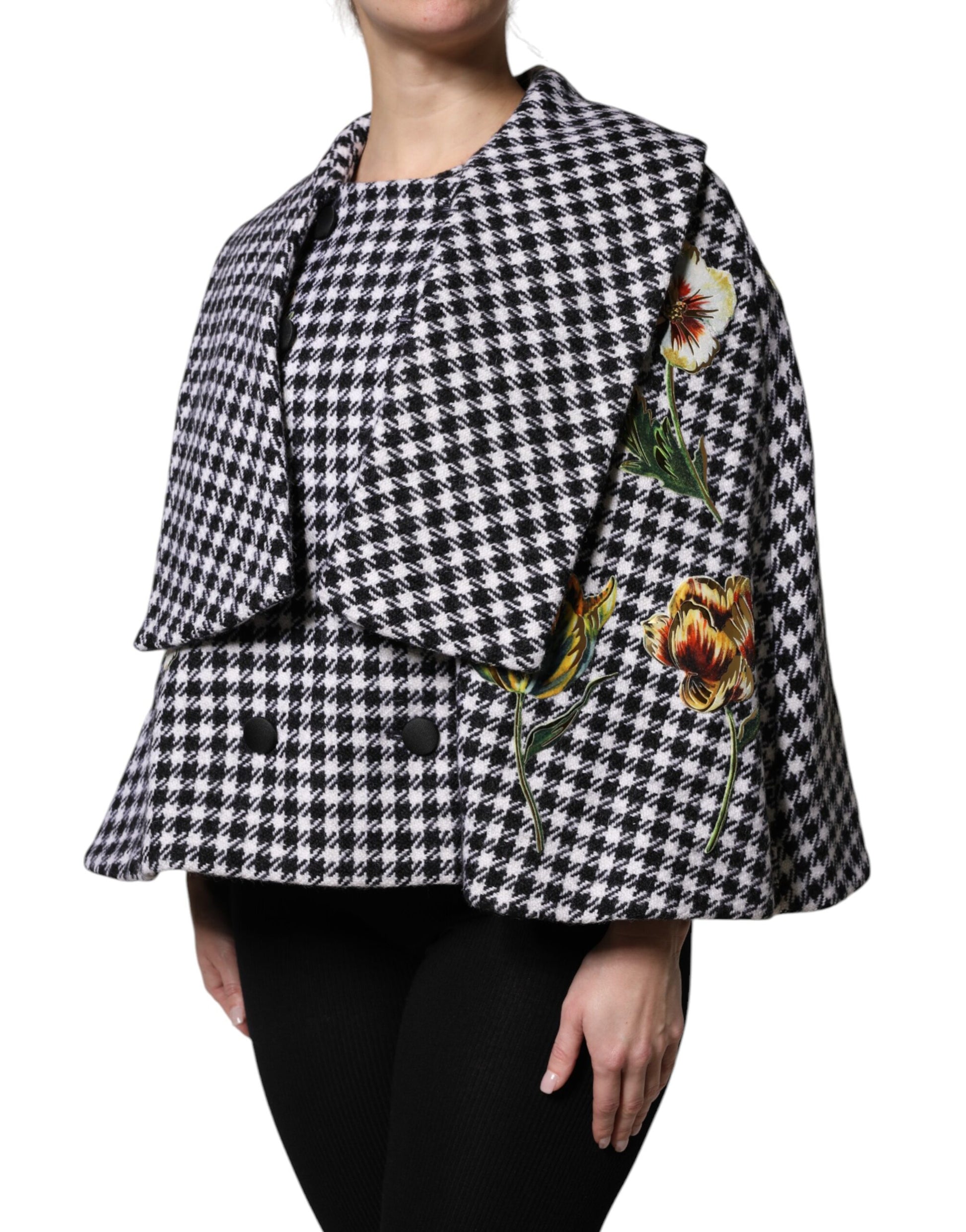Dolce & Gabbana Black White Monochrome Patterned Floral Cape Jacket - ClickThatClicks 