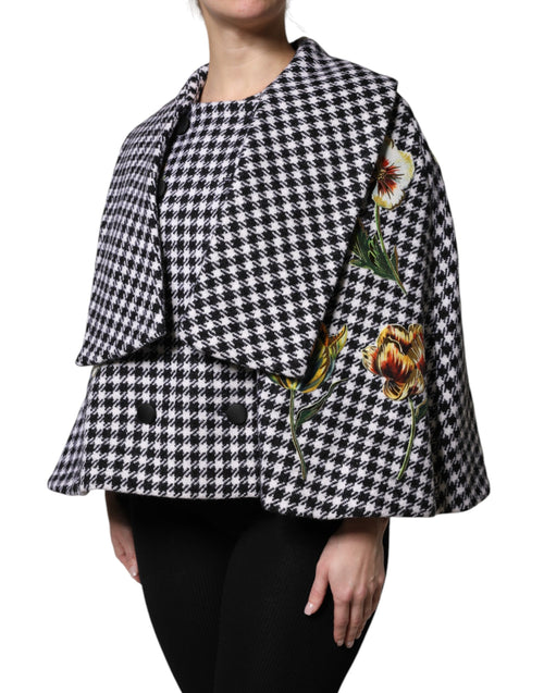 Dolce & Gabbana Black White Monochrome Patterned Floral Cape Jacket - ClickThatClicks 
