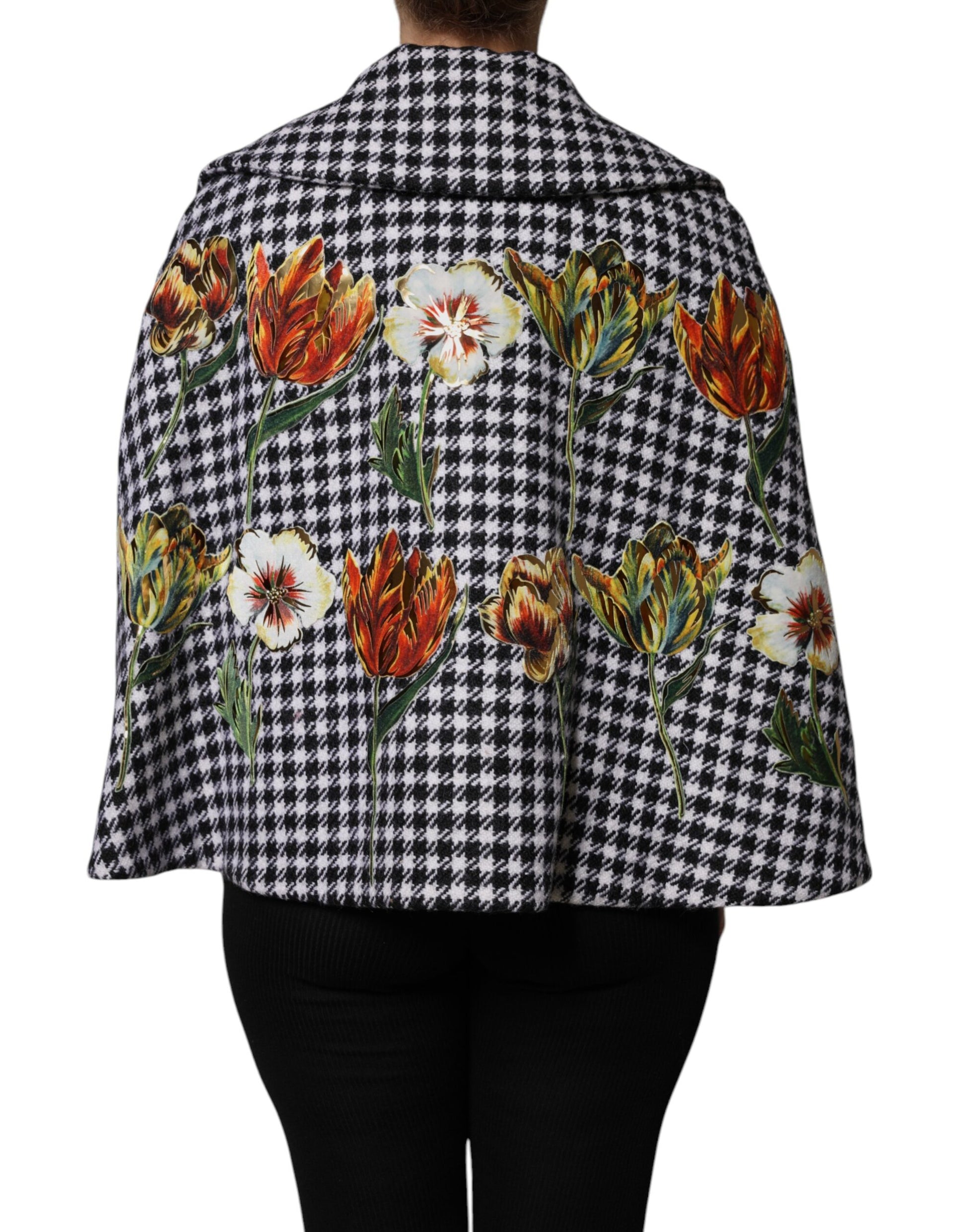 Dolce & Gabbana Black White Monochrome Patterned Floral Cape Jacket - ClickThatClicks 