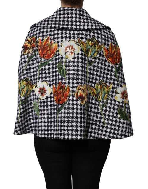 Dolce & Gabbana Black White Monochrome Patterned Floral Cape Jacket - ClickThatClicks 