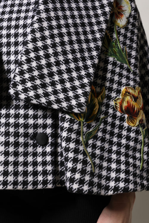 Dolce & Gabbana Black White Monochrome Patterned Floral Cape Jacket - ClickThatClicks 