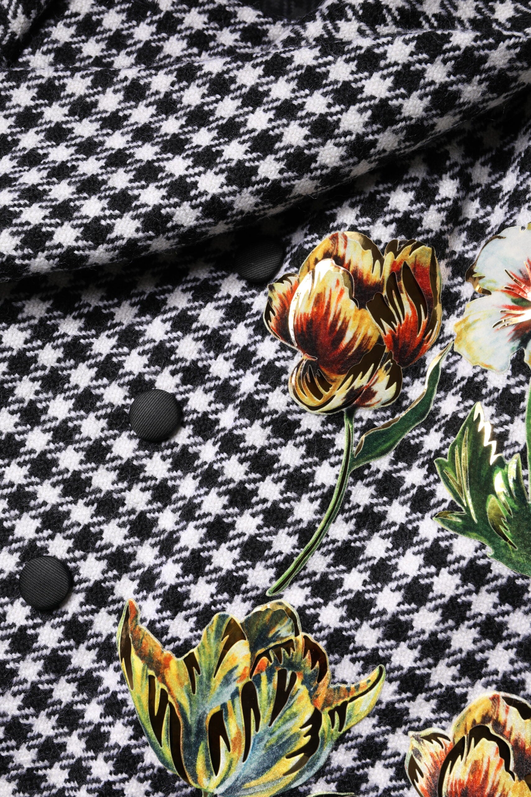 Dolce & Gabbana Black White Monochrome Patterned Floral Cape Jacket - ClickThatClicks 