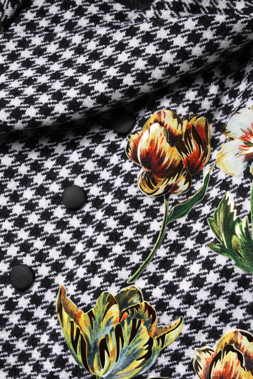 Dolce & Gabbana Black White Monochrome Patterned Floral Cape Jacket - ClickThatClicks 