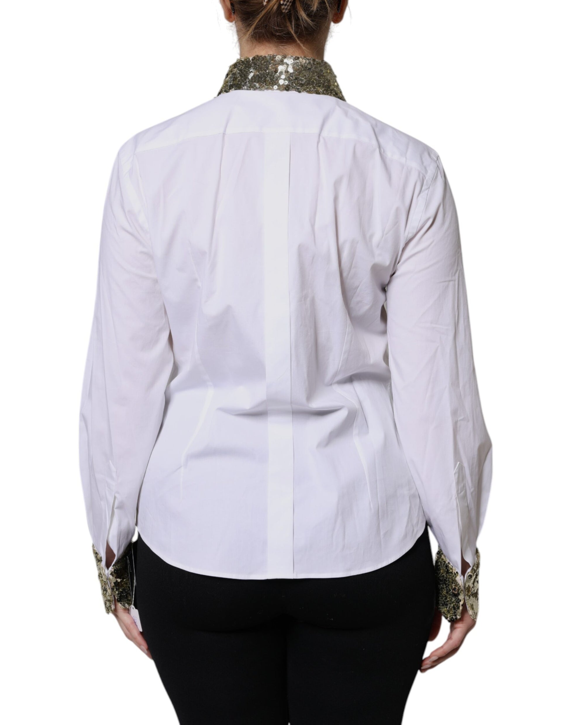 Dolce & Gabbana White Cotton Long Sleeves Sequin Shirt Top - ClickThatClicks 