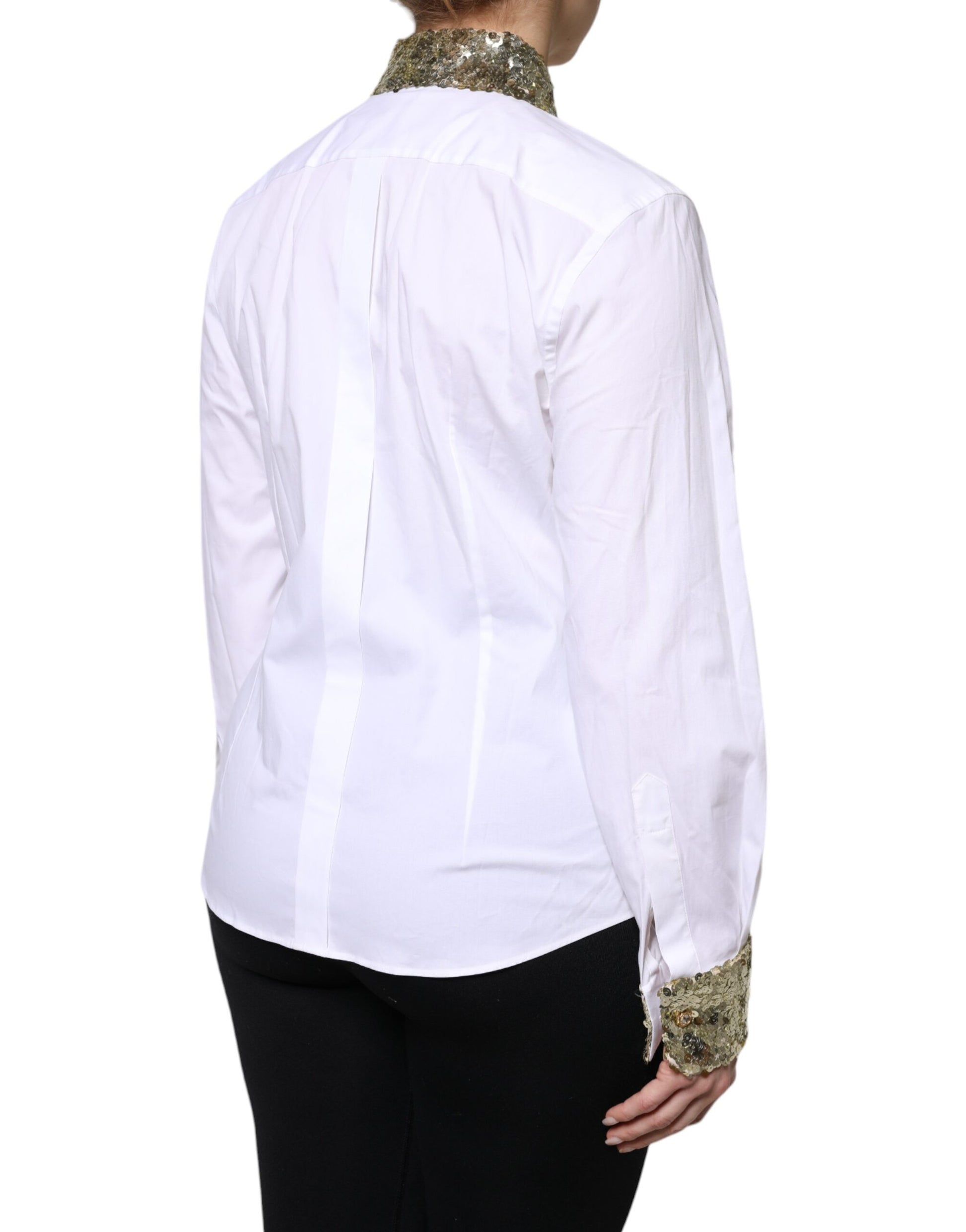 Dolce & Gabbana White Cotton Long Sleeves Sequin Shirt Top - ClickThatClicks 