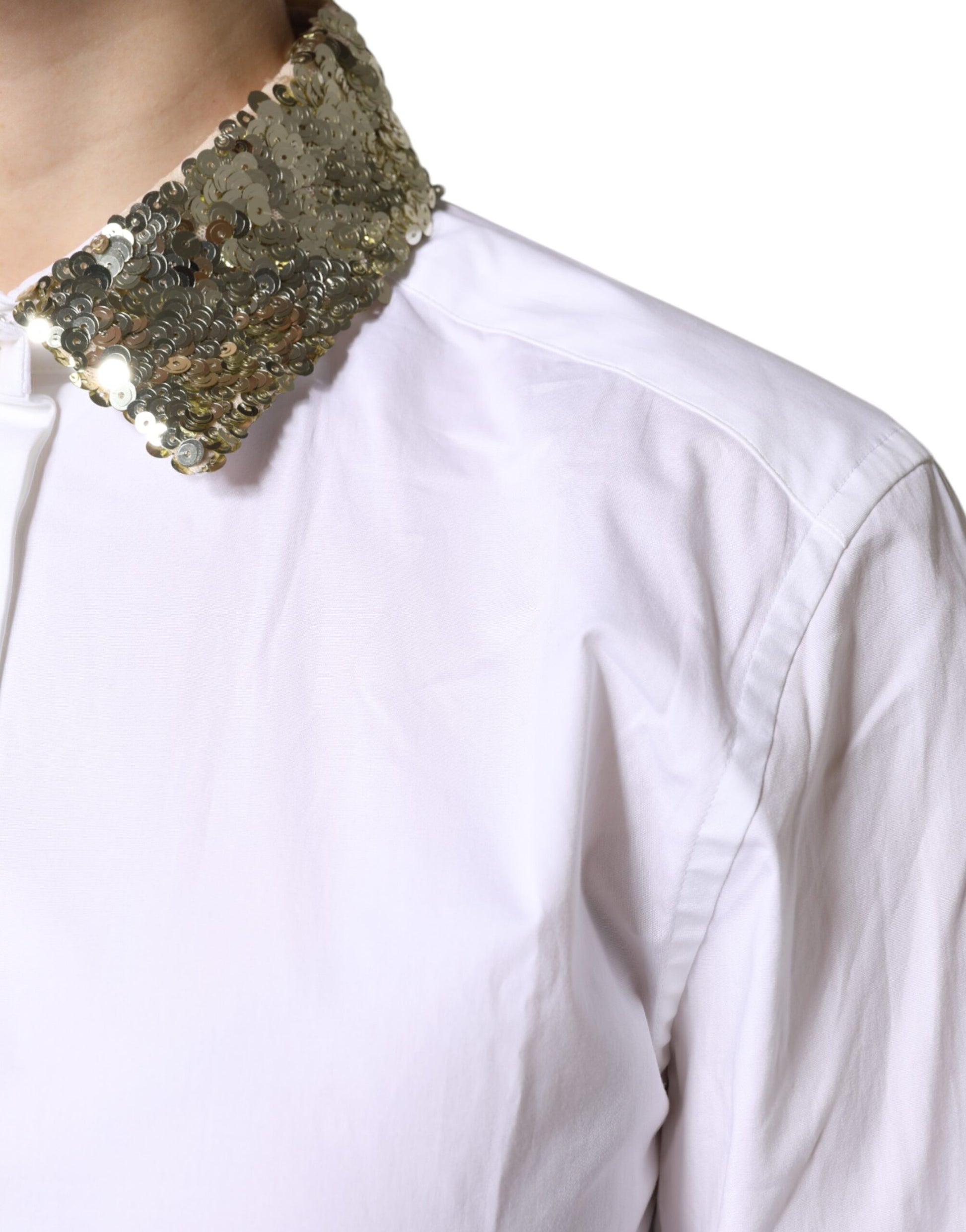 Dolce & Gabbana White Cotton Long Sleeves Sequin Shirt Top - ClickThatClicks 