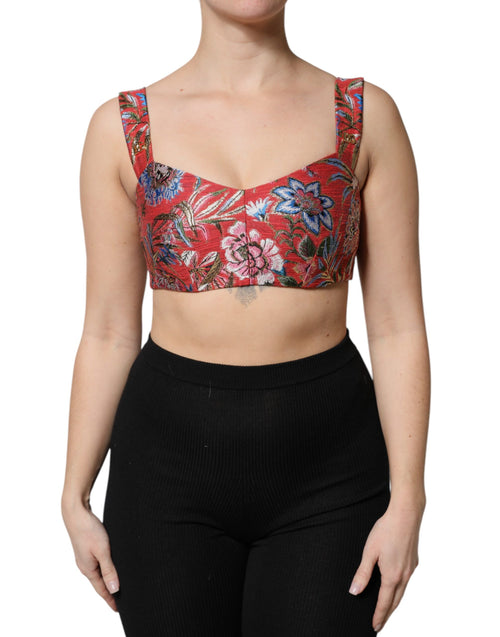 Dolce & Gabbana Red Floral Brocade Cropped Bustier Corset Top - ClickThatClicks 