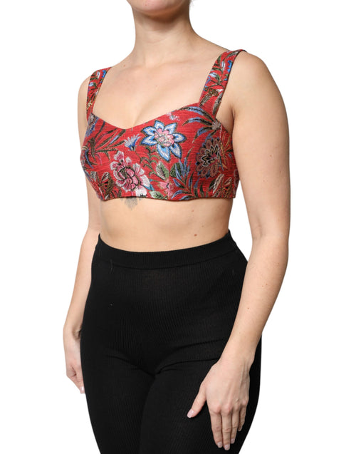 Dolce & Gabbana Red Floral Brocade Cropped Bustier Corset Top - ClickThatClicks 