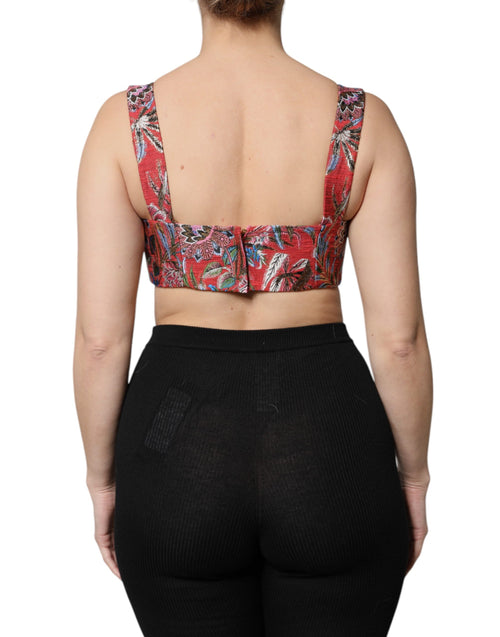 Dolce & Gabbana Red Floral Brocade Cropped Bustier Corset Top - ClickThatClicks 