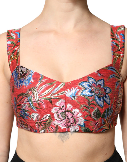 Dolce & Gabbana Red Floral Brocade Cropped Bustier Corset Top - ClickThatClicks 