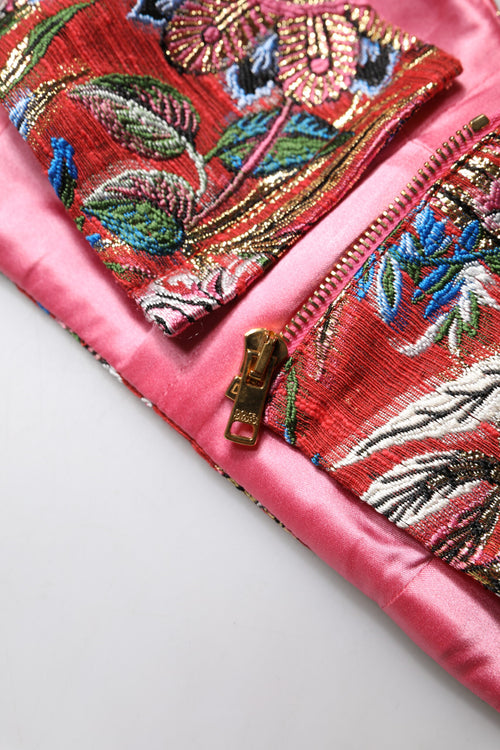 Dolce & Gabbana Red Floral Brocade Cropped Bustier Corset Top - ClickThatClicks 