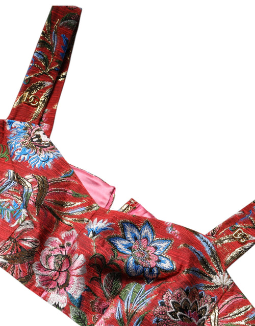 Dolce & Gabbana Red Floral Brocade Cropped Bustier Corset Top - ClickThatClicks 