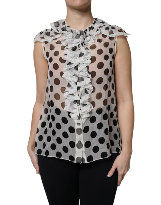 Dolce & Gabbana White Black Polka Dot Cotton Sleeveless Top - ClickThatClicks 