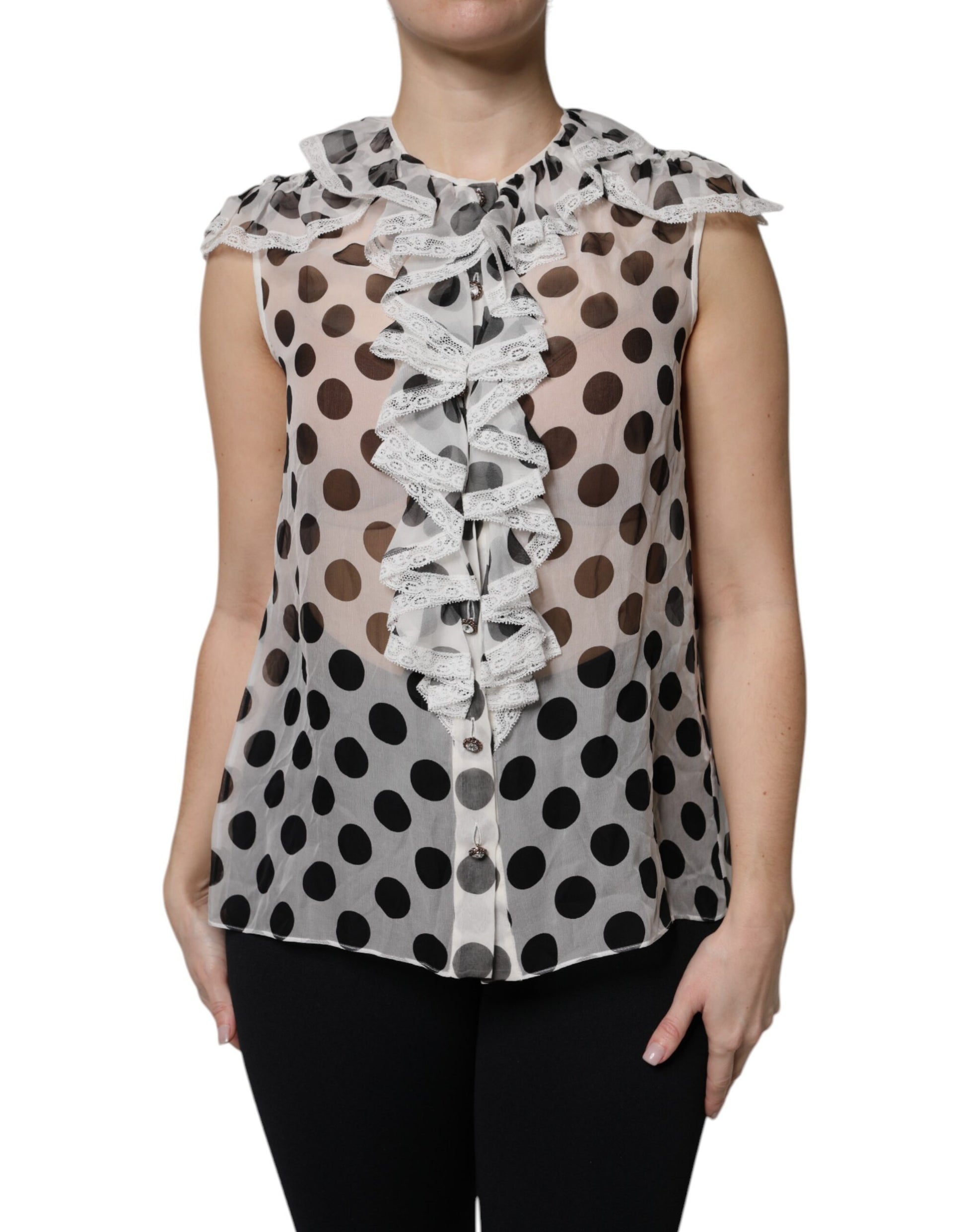 Dolce & Gabbana White Black Polka Dot Cotton Sleeveless Top - ClickThatClicks 