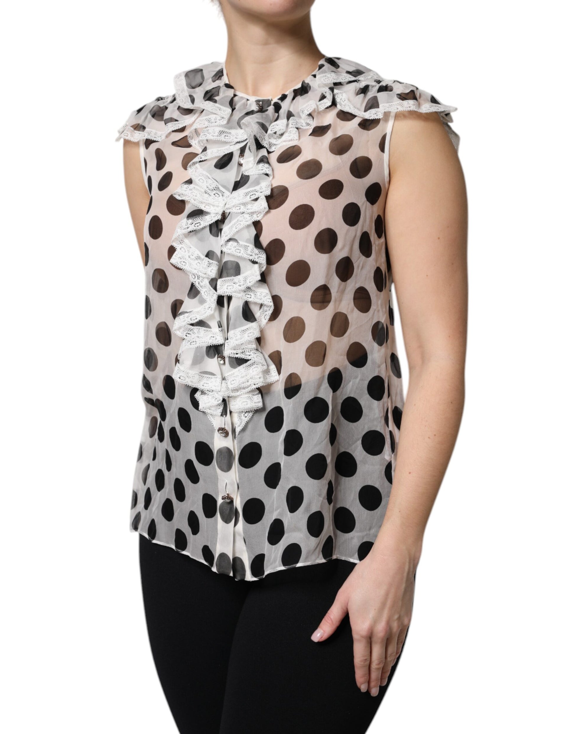 Dolce & Gabbana White Black Polka Dot Cotton Sleeveless Top - ClickThatClicks 