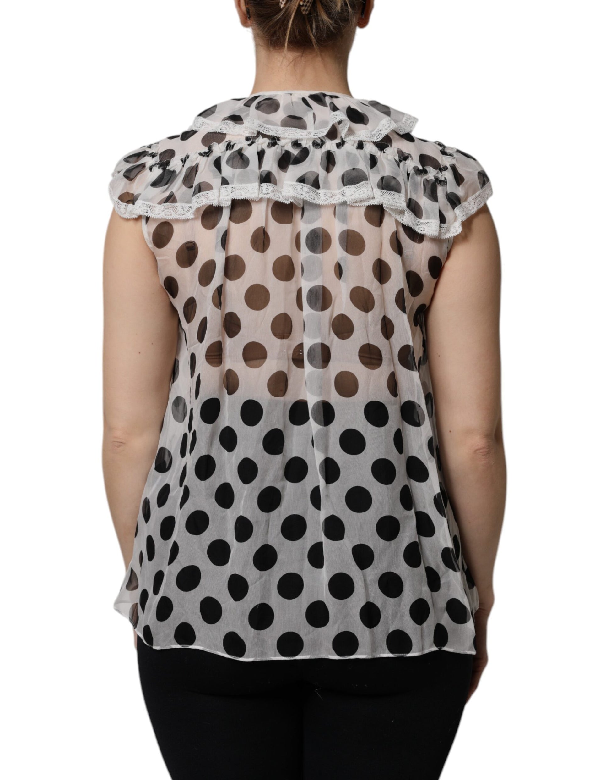 Dolce & Gabbana White Black Polka Dot Cotton Sleeveless Top - ClickThatClicks 