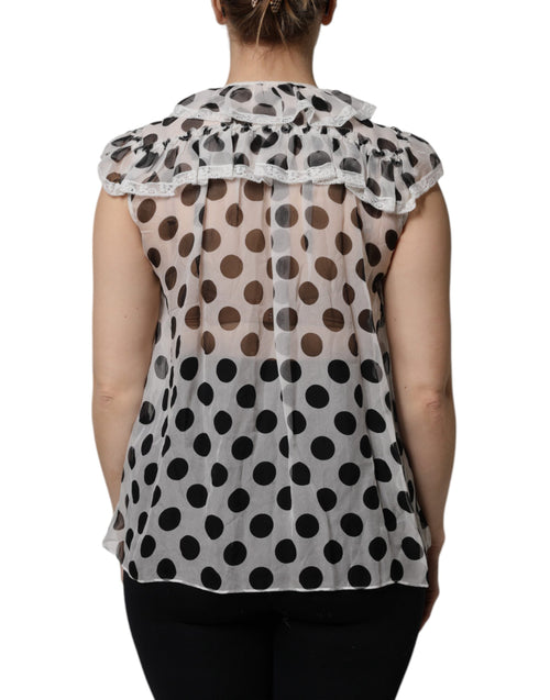 Dolce & Gabbana White Black Polka Dot Cotton Sleeveless Top - ClickThatClicks 