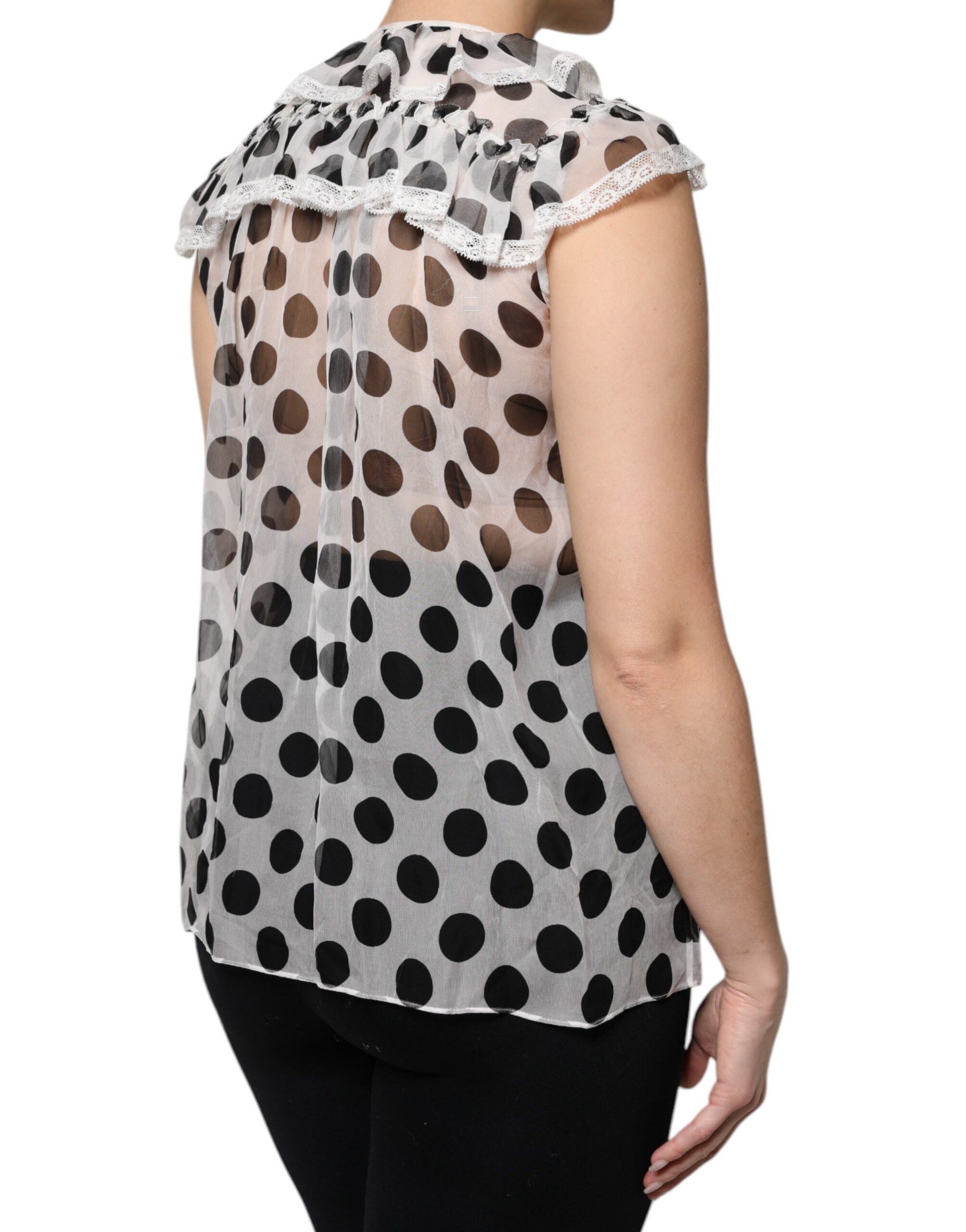 Dolce & Gabbana White Black Polka Dot Cotton Sleeveless Top - ClickThatClicks 