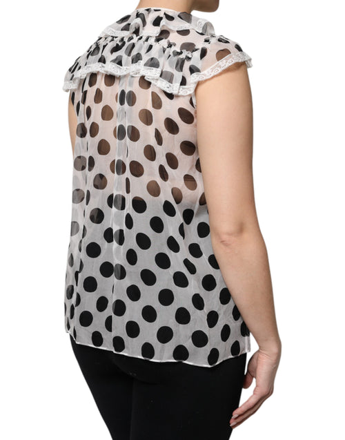 Dolce & Gabbana White Black Polka Dot Cotton Sleeveless Top - ClickThatClicks 