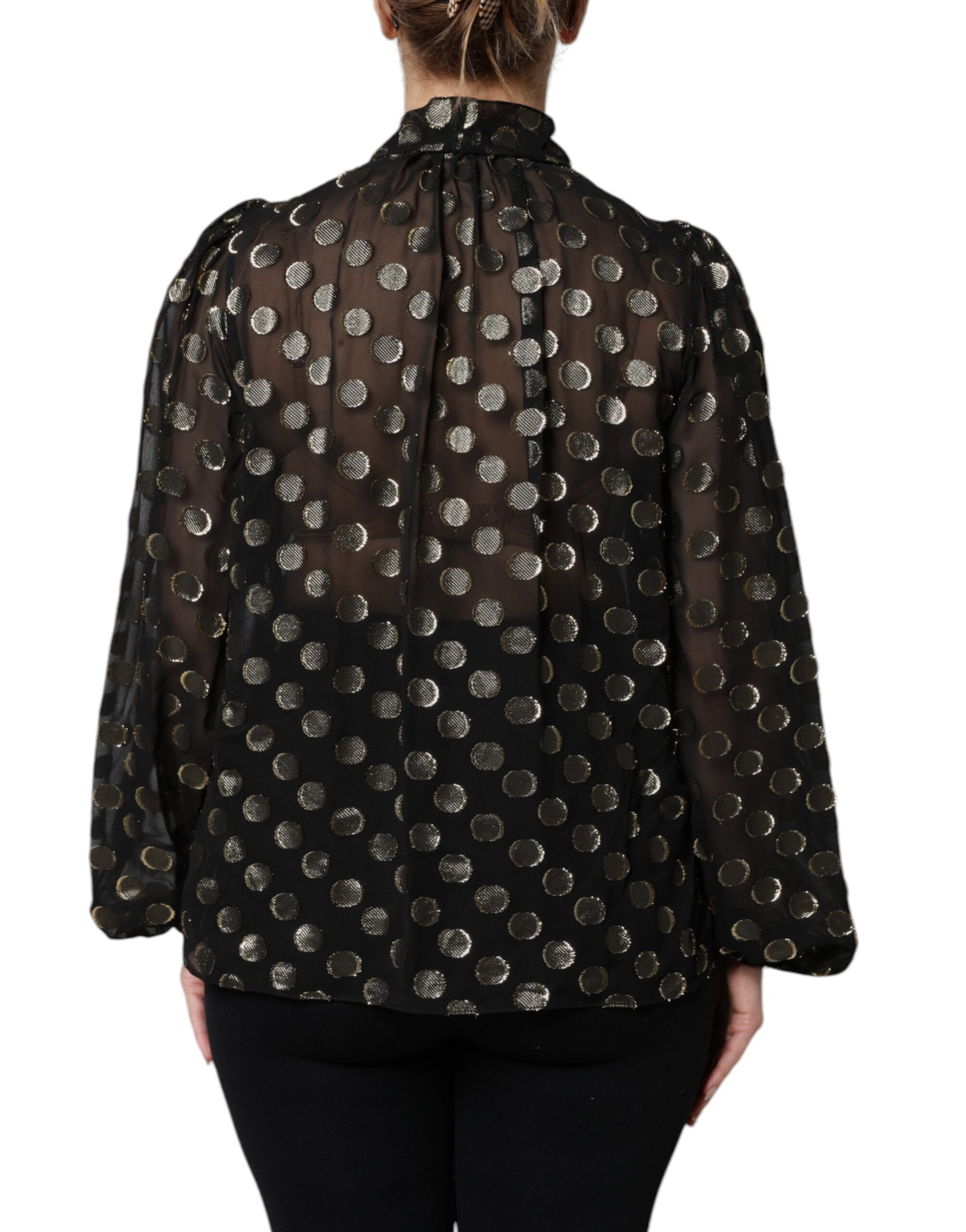 Dolce & Gabbana Black Sheer Tied Neck Polka Dots Blouse Top - ClickThatClicks 