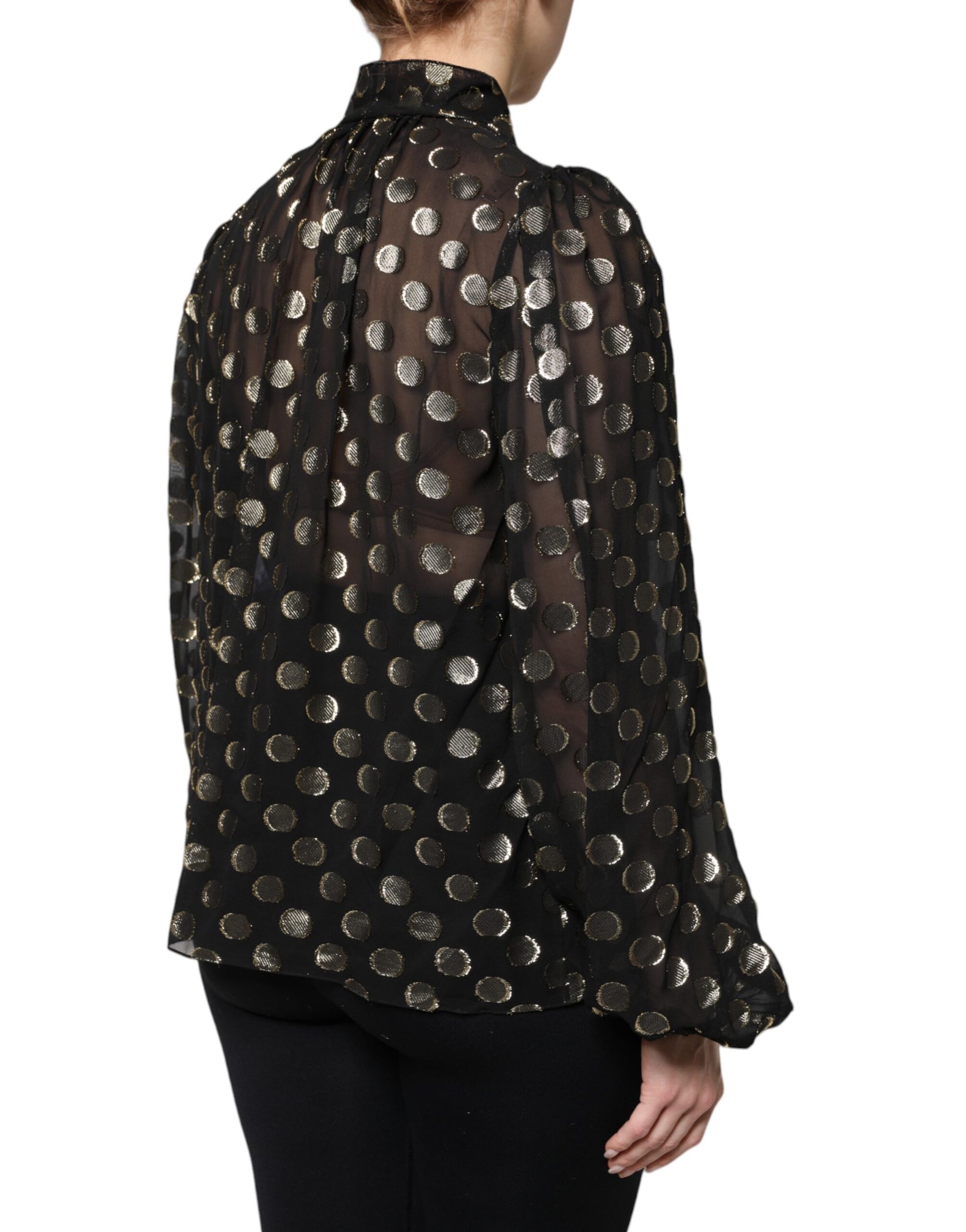 Dolce & Gabbana Black Sheer Tied Neck Polka Dots Blouse Top - ClickThatClicks 