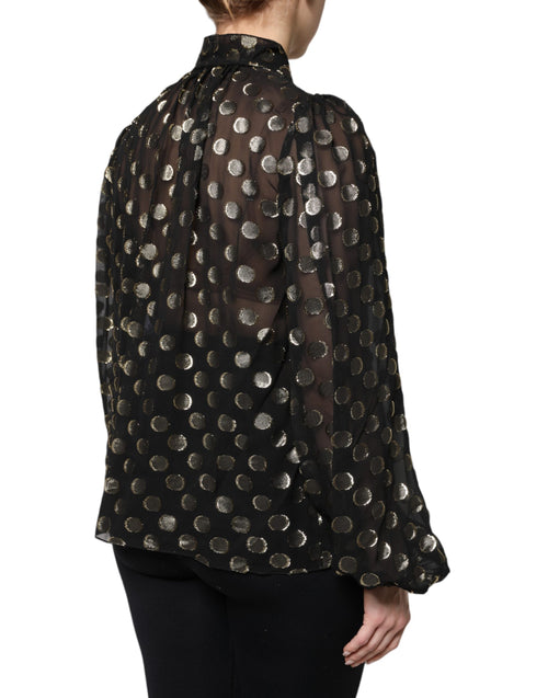 Dolce & Gabbana Black Sheer Tied Neck Polka Dots Blouse Top - ClickThatClicks 