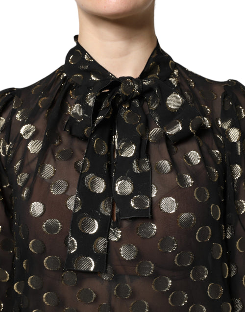 Dolce & Gabbana Black Sheer Tied Neck Polka Dots Blouse Top - ClickThatClicks 