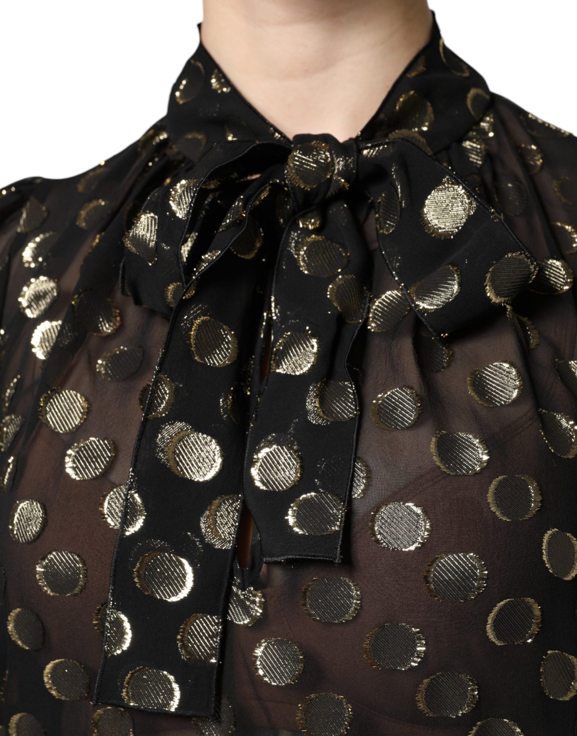 Dolce & Gabbana Black Sheer Tied Neck Polka Dots Blouse Top - ClickThatClicks 