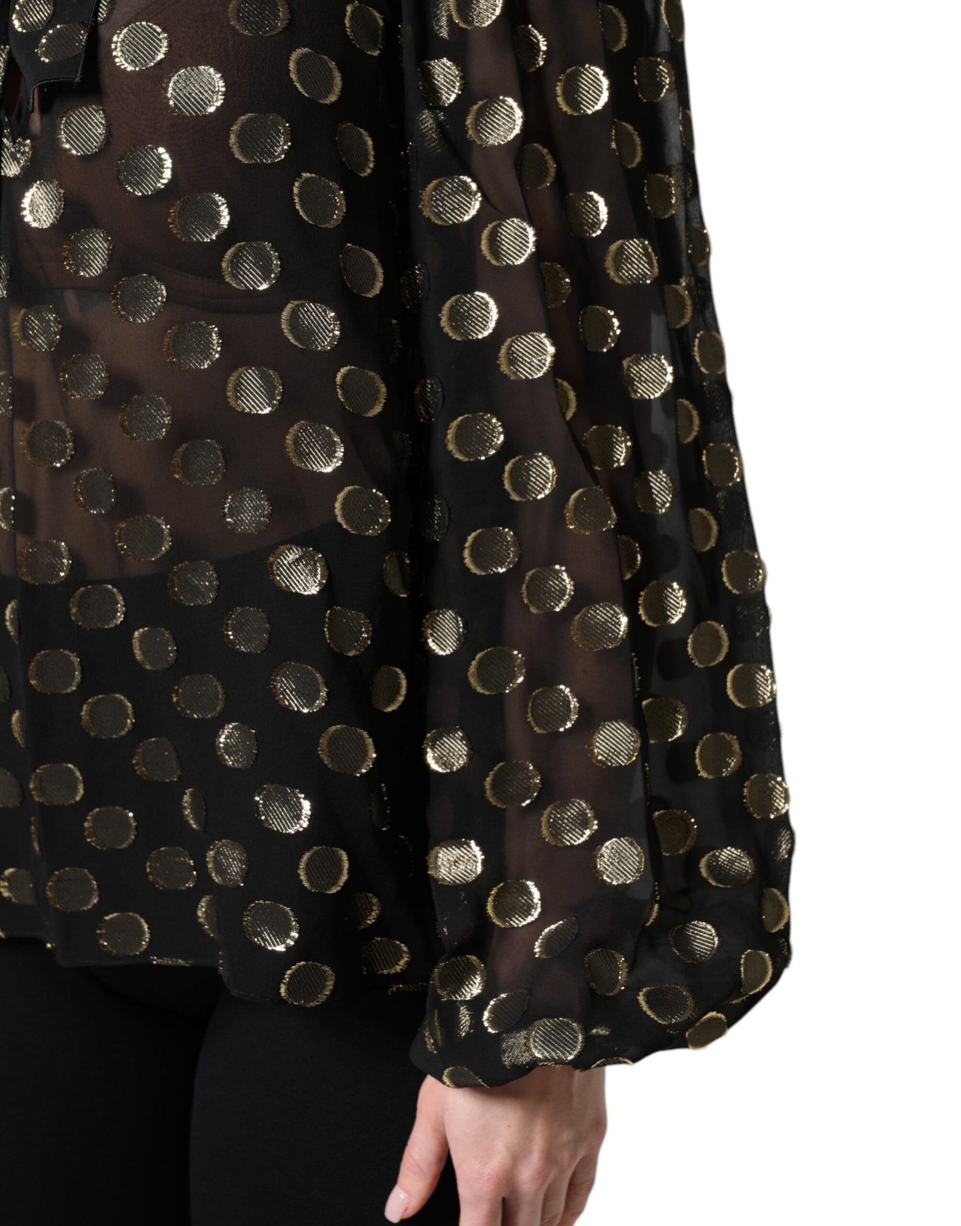 Dolce & Gabbana Black Sheer Tied Neck Polka Dots Blouse Top - ClickThatClicks 