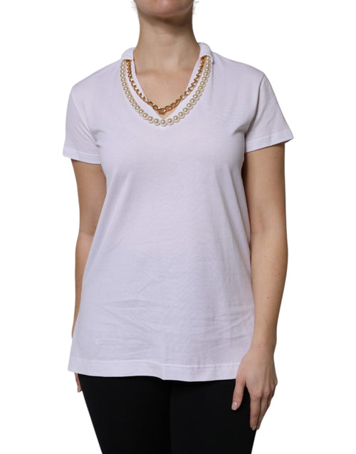 Dolce & Gabbana White Necklace Cotton Short Sleeve T-shirt - ClickThatClicks 