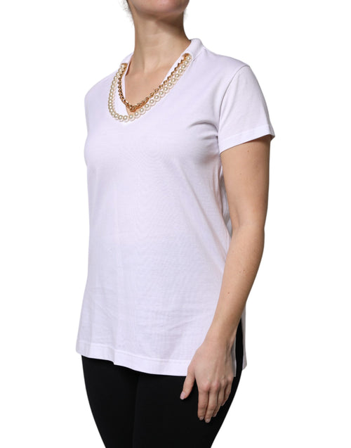 Dolce & Gabbana White Necklace Cotton Short Sleeve T-shirt - ClickThatClicks 