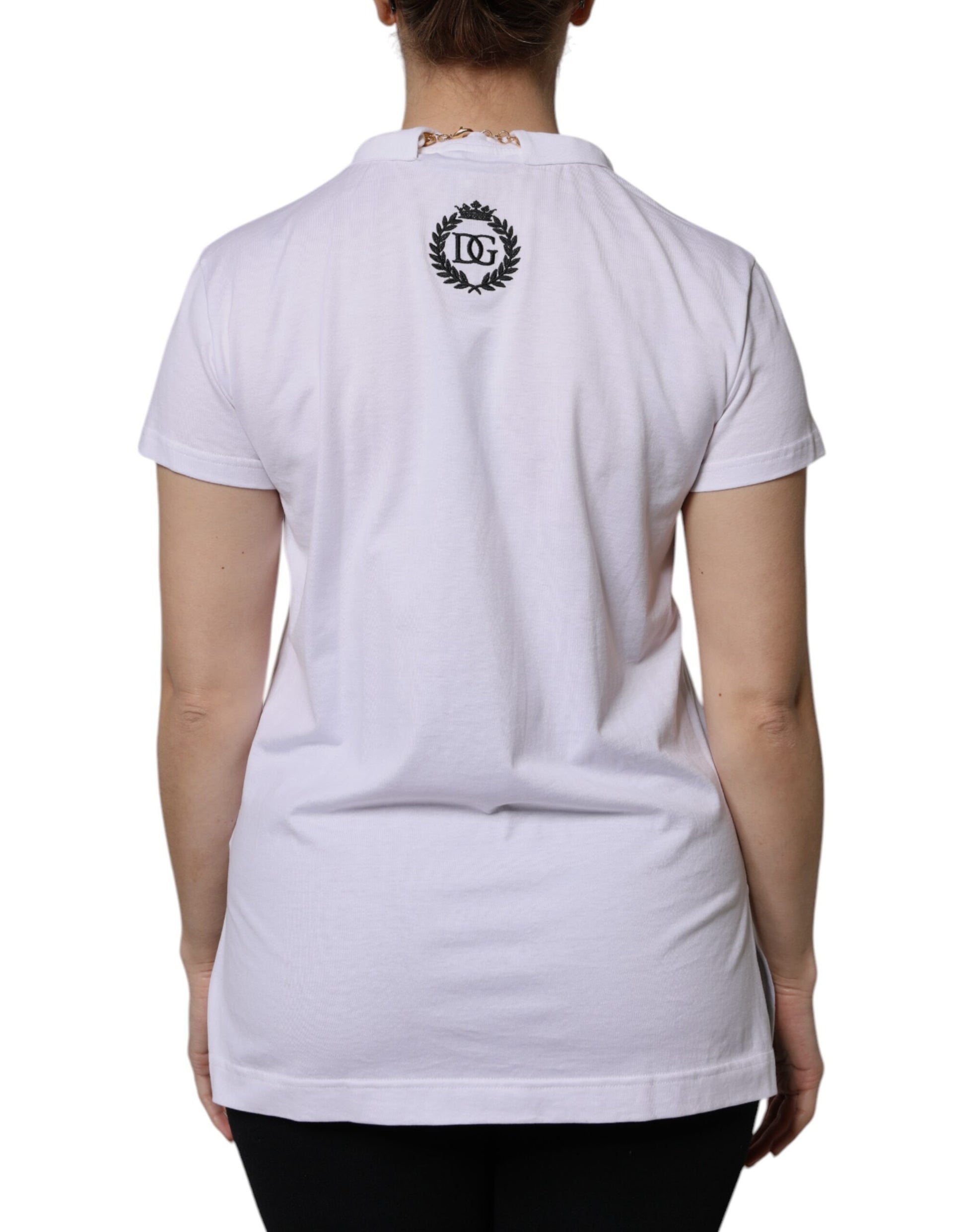 Dolce & Gabbana White Necklace Cotton Short Sleeve T-shirt - ClickThatClicks 